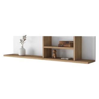 Dmora Estante Nureci, 4 Estantes, Estructura Blanca, Tono Roble, 120x20x25h Cm Marr&oacute;n Roble
