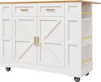 Urban Meuble Isla de cocina blanca con tapa plegable y almacenamiento inteligente