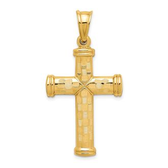 Diamond2Deal 14k Yellow Gold Hollow Diamond-cut Cross Pendant
