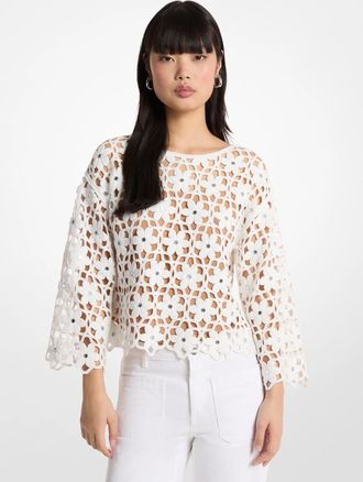 Michael Kors Mirror-Embellished Floral Crochet Top