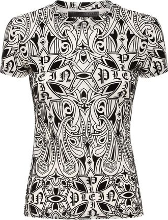 Philipp Plein Tops, Dames, Zwart, XL, Polyester, Tulle Pure Fit T-Shirt Gothic Plein