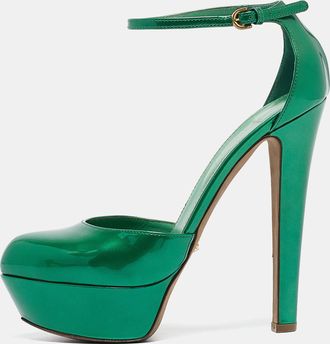 Sergio Rossi Green Patent Leather Ankle Strap Platform Pumps