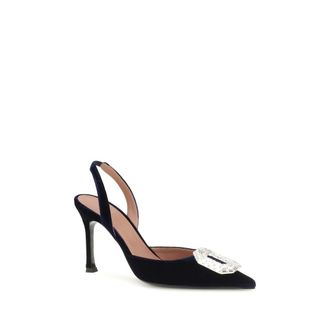 Amina Muaddi Crystal-Embellished Velvet Slingback Pump - Blue
