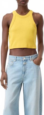 Closed Crop Racer Tank In Mango Yellow
