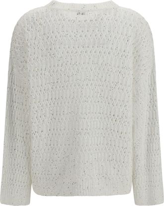 Brunello Cucinelli Womens Openwork Sweater Bianco Silk; Nylon