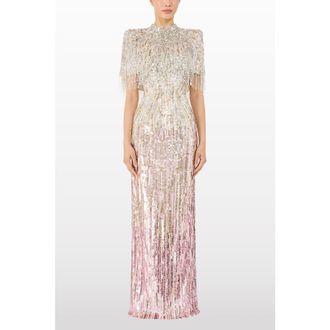 Jenny Packham Ellen Mock-Neck Beaded Top in Ivory at Nordstrom, Size 12 Uk