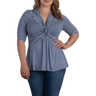 Kiyonna Ashton Twist Top in Blue Moon Stripes at Nordstrom, Size 0X
