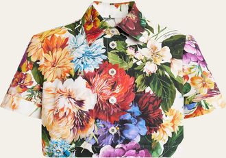Dolce & Gabbana Flower Bouquet Popeline Crop Shirt