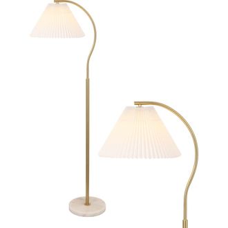 Jonathan Y Designs Devon Modern Glam Metal Arc LED Floor Lamp with Pleated Shade in Brass Gold/marble at Nordstrom