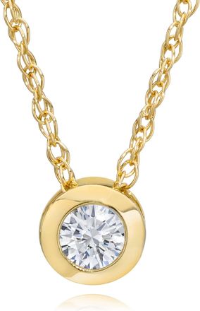 Pompeii3 14K Yellow Gold 1/4 ct Round Diamond Solitaire Bezel Pendant Necklace 18