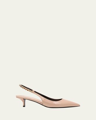 Gucci Signoria Patent Logo Chain Kitten Pumps