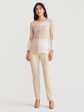 Misook Pearlescence Colorblock Knit Tunic in Biscotti/white/charmeuse at Nordstrom, Size Xx-Large