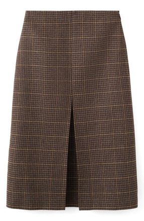 Mango Check Pleat Front Midi Skirt in Brown at Nordstrom, Size 6