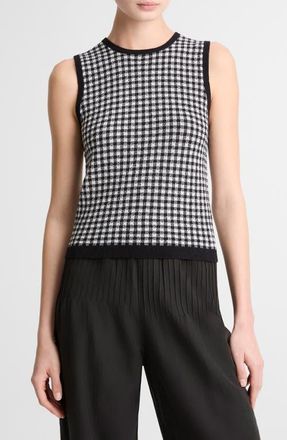 Vince Gingham Check Sleeveless Wool & Cotton Blend Sweater in Black/Off White at Nordstrom, Size Xx-Small
