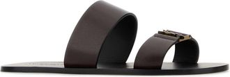 Saint Laurent Mens Dark Brown Leather Babylone Slippers Ultradarkbrown Flat Shoes