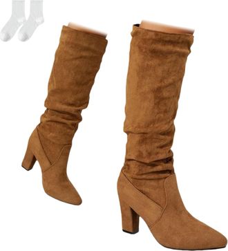 Generic Womens Knee-High Boots with Block Heel, Elegant Slouch Boots with Pointed Toe in Suede Look, Fashionable Long Boots for Everyday Wear, Leisure, And Ev