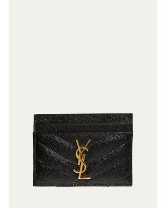 Saint Laurent Grain De Poudre Leather Cassandre Card Case