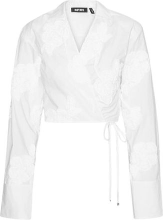 Rotate Witte Katoenen Shirt met Geborduurde Bloemen - Dames - Blouses - Wit - S - Katoen - Overhemden