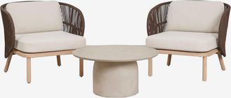 Sklum Conjunto De Jard&iacute;n Con 2 Sillones En Cuerda Trenzada Capri Y Mesa De Centro Redonda &Oslash;75 Cm En Cemento Layana Sklum