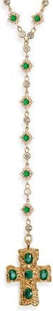 Vidakush Belvedere Cross Rosary Chain Necklace in Gold/Green at Nordstrom, Size 16