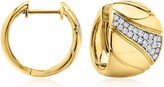 Ross-Simons Diamond Asymmetrical Wave Hoop Earrings in 18kt Gold Over Sterling