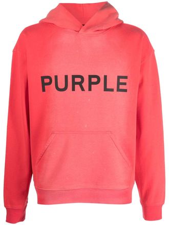 Purple logo-print cotton hoodie - Red