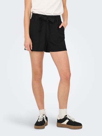Only Shorts ONLY ONLCARO HW LINEN BL BELT SHORTS CC PNT, Damen, Gr. XS (34), N-Gr, schwarz, Web, Obermaterial: 70% Viskose, 30% Leinen, unifarben, regular 