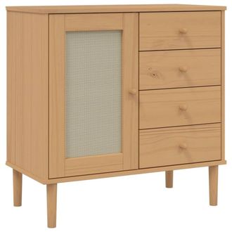 Berkfield Home Sideboard SENJA Rattan Look Brown 80x40x80 cm Solid Wood Pine in Light Brown | Size: 80 x 40 x 80 cm