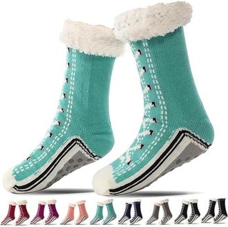 Generic Ultra-Thick Cashmere Slipper Home Socks, Women Non-Slip Fluffy Soft Warm Winter Socks with Grippers for Winter Indoor (Lake Blue)