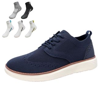 Generic Mens Business Casual Shoes Lace up Oxfords Sneakers Comfortable Mesh Dress Walking Shoes, Lightweight Breathable Soft Sole (Dark Blue,11.5)