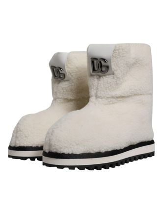 Dolce & Gabbana White Plush Logo Padded Mid Calf Boots Mens Shoes