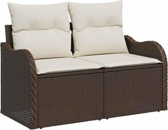 vidaXL Garden Sofa with Cushion Brown 121 x 62 x 69cm Poly Rattan Vidaxl