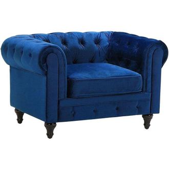 Beliani Beliani - Poltrona vintage in tessuto vellutato blu Chesterfield