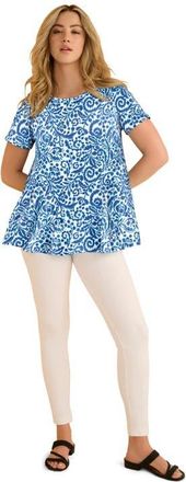 Roaman's Plus Size Ultimate Cotton Crewneck Short Sleeve Swing Tee in Blue Paisley Swirl at Nordstrom, Size Medium