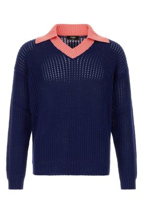 Fendi Blue V Neck Sweaters