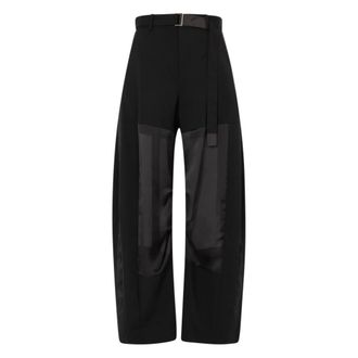 sacai Wool Suiting Trousers - female - Sacai - Wide Trousers - Black - M - Trousers