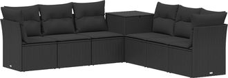 vidaXL Juego De Sof&aacute; 7 Uds. Negro Rat&aacute;n Sint&eacute;tico Y Acero Vidaxl