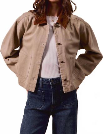 So Me Cropped Barn Jacket With A Corduroy Collar In Taupe