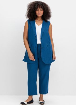 Sheego Kurzweste SHEEGO, Damen, Gr. 40, blau (blaubeere), 55% Leinen, 45% Viskose, unifarben, Westen Kurzweste