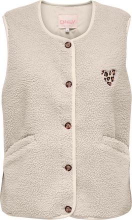 Only Pl&uuml;schweste ONLY ONLBABY LIFE TEDDY VEST PNT CS, Damen, Gr. M, birch detail:leo heart batch, Pl&uuml;sch, Obermaterial: 100% Polyester, unifarben, bequem h