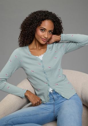 Kangaroos Langarmshirt KANGAROOS, Damen, Gr. 32/34, grau, gr&uuml;n, Rippware, Obermaterial: 100% Baumwolle, figurbetont h&uuml;ftlang, V-Ausschnitt, Shirts Langarmshirt,