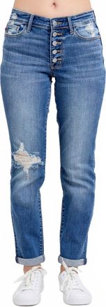 Judy Blue Gotta Have em Destroyed Boyfriend Jeans In Mid Wash