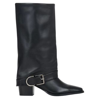 Estro & Luminara Schoenen, Dames, Zwart, 37 EU, Leer, Hoge Cowboylaarzen met Gesp