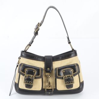 Coach Beige Black Leather Handbag Shoulder Bag Tote Bag (Pre-Owned)