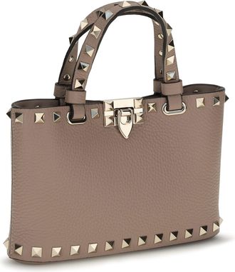 Valentino Garavani Womens Rockstud Shopping Mini Handbag Poudre Calf Leather Bos Taurus Handbags Hand Bags
