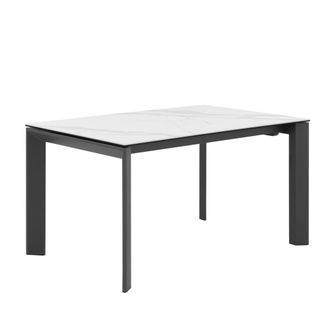 Koketto Home Mesa extensible 140 con tablero porcelanico blanco y patas negras