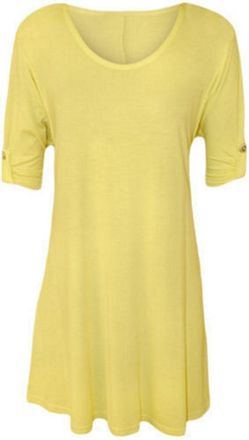Generic ActiveMark Womens Flared Swing Tunic Top 3/4 Button Sleeves Plain Ladies Scoop Neck Dress Yellow,14