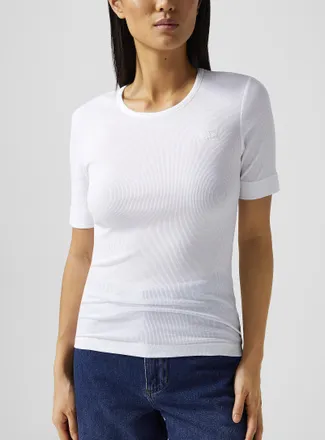 Ganni Womens Embroidered micro-logo t-shirt