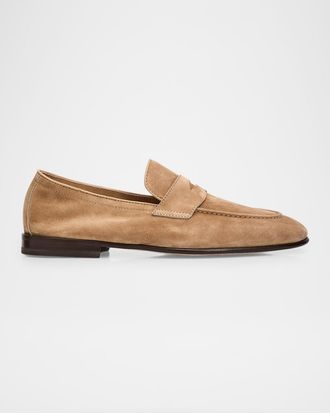 Brunello Cucinelli Men & apos;s Leather Apron-Toe Penny Loafers