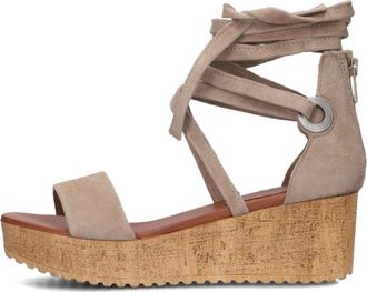 Omoda Schoenen, Dames, Beige, 36 EU, Su&egrave;de, Elegante Su&egrave;de Sandalen met Kurken Plateauzool